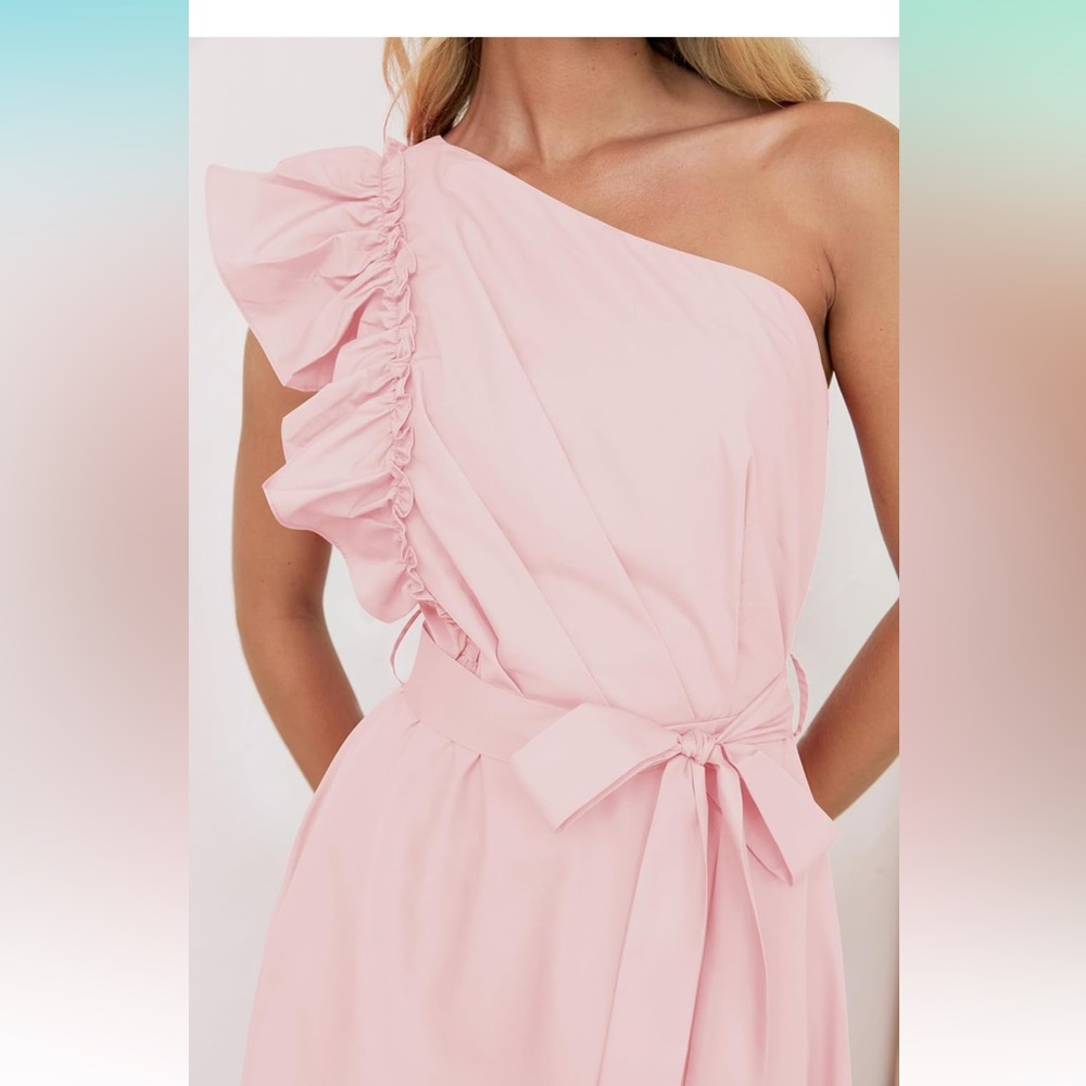 One-Shoulder Ruffle Maxi Dress - Light Pink - Picture 3 of 5